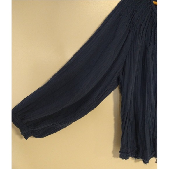 We The Free Top Large Blue Boho Hippie Flowy Long Sleeve Cotton Gauze Blouse - Picture 8 of 8